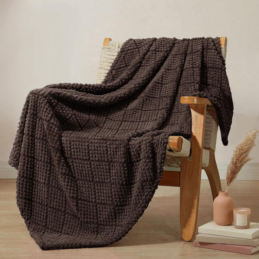 Whale Flotilla Fuzzy Fleece Throw Blanket for Couch, Bed, Soft Fluffy Jacquard Waffle Blankets for All Season, Lightweight and Cozy, 50x60 Inch, Coffee