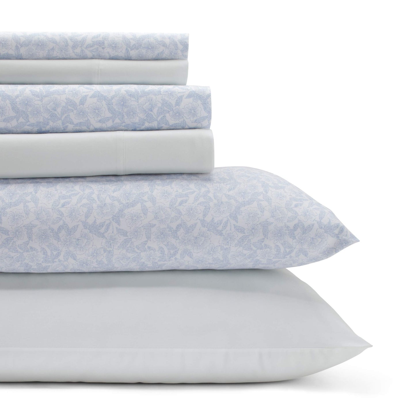 Laura Ashley - King Sheets, Cotton Percale 6-Piece Bedding Set, Crisp & Cool Home Decor (Belle Blue Cashmere, King)