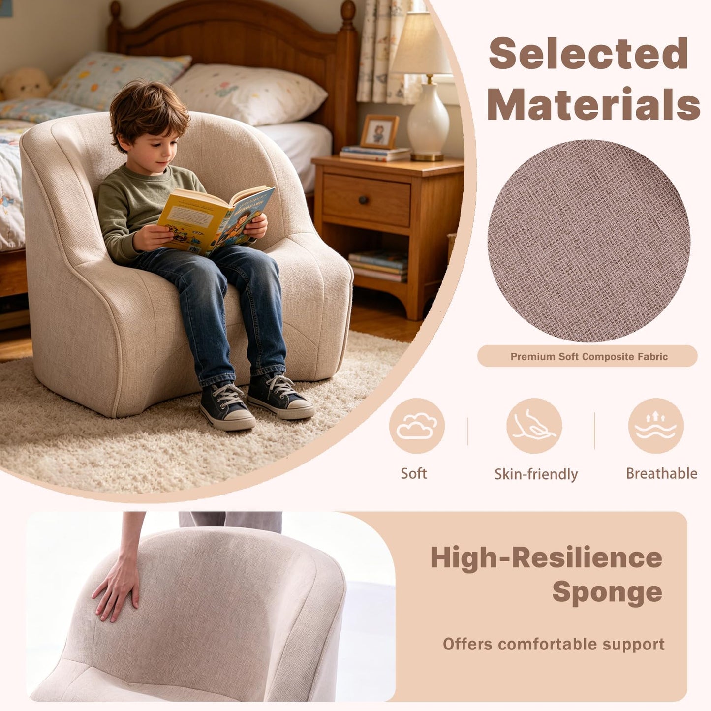NICOMAMA Kids Bean Bag Chair, Toddler Couch with Storage Pocket, Soft Foam Baby Lounger for Playroom, Space-Saving Floor Chair for Boys & Girls (Child's Chair)