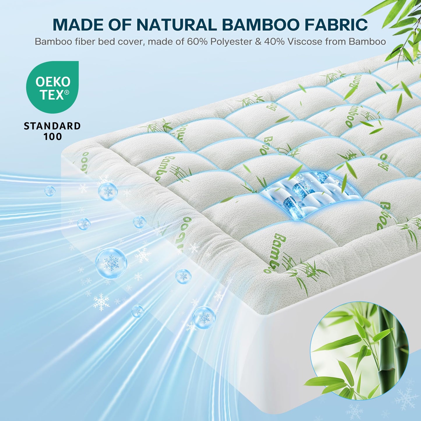 Waterproof Queen Size Mattress Topper Viscose Derived from Bamboo, Extra Thick Mattress Pad for Back Pain, Cooling Mattress Topper with Deep Pocket 8"-21", Green,Queen