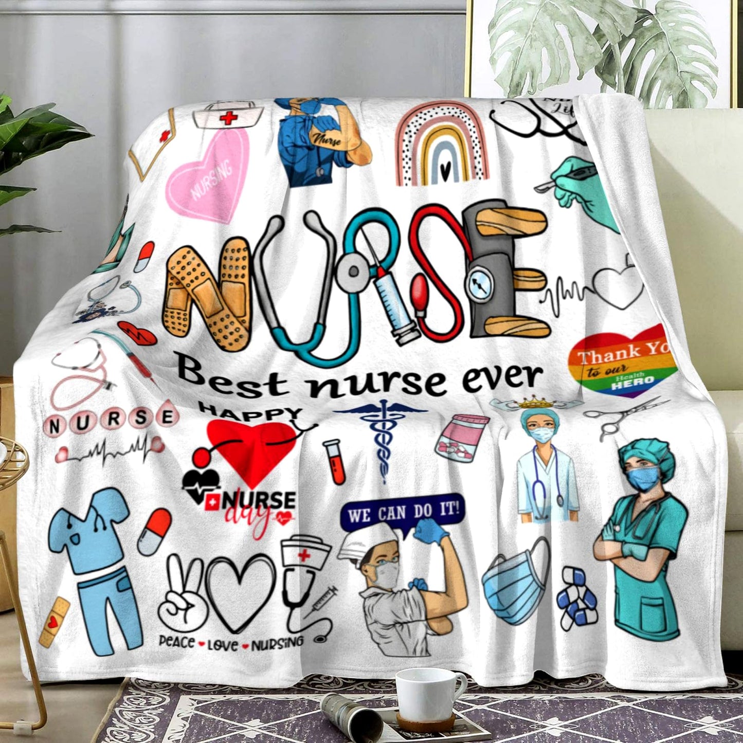 EYENORA Nurse Blanket Nursing Practitioner Gifts Throw Blanket Nursing Student Graduation Nurse Week Day Gifts for Sofa Bed Chair 50"X40"
