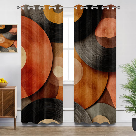 Solvivae Music Records Curtains 54 Inch Length, Vintage Vinyl Record Music Theme Blackout Curtains for Bedroom Living Room, Room Darkening Thermal Insulated Grommet Drapes, Patterned Window Treatments