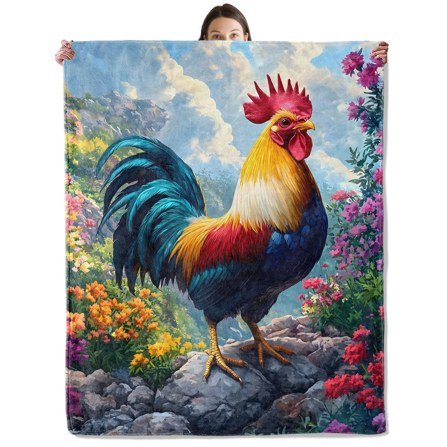 wyxdwh Majestic Rooster Blanket, Cozy Flannel Vibrant Rustic Chicken Throw Blanket for Couch Outdoor, Plush Soft Lightweight Travel Blankets for Bed Decor and Gifts, for Women Kids Adults 50"x60"