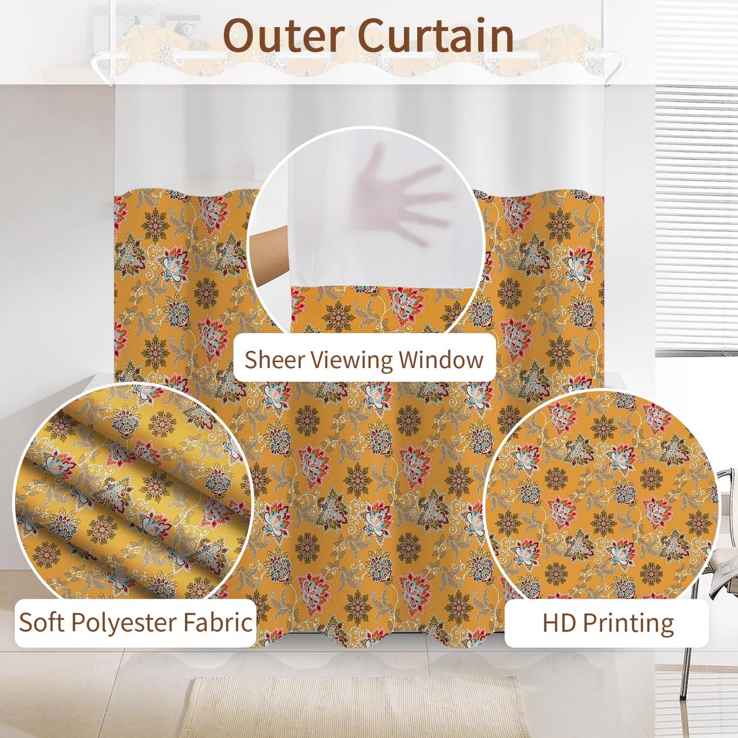 NAEMBCU No Hook Shower Curtain with Snap in Liner Set FYLX00238