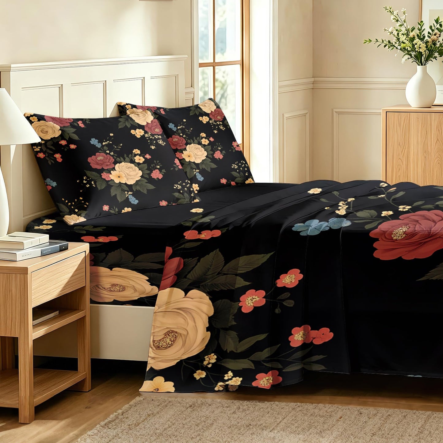 Peony Floral Bedding Set 4 Pcs Flowers King Sheets
