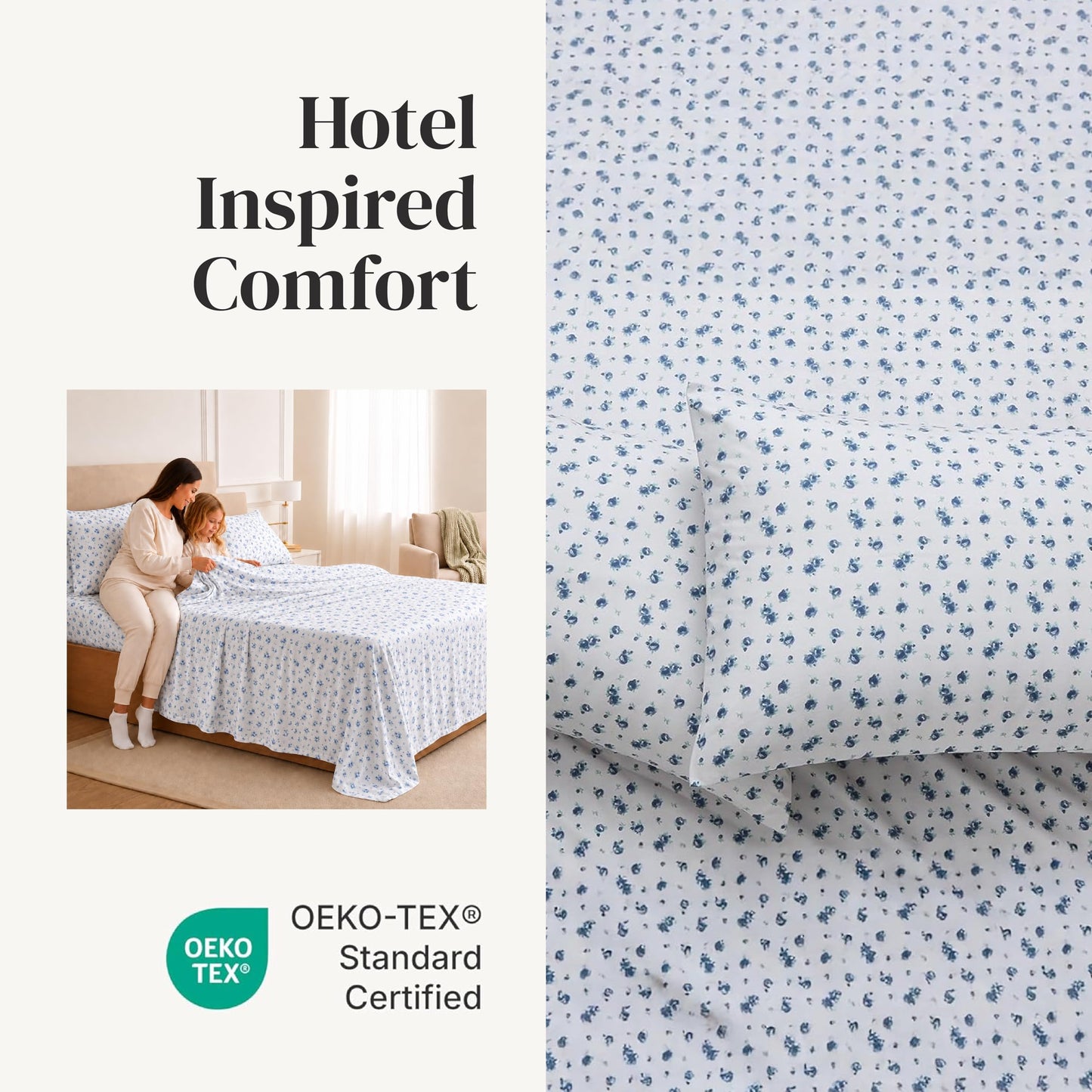 Modern Threads 3-Piece Ultra Soft Microfiber Bed Sheets Set, Wrinkle Free Sheets with Deep Pockets Fitted Sheet, Flat Sheet & Pillowcases, Lightweight Breathable Bedding, Blue Roses, Twin