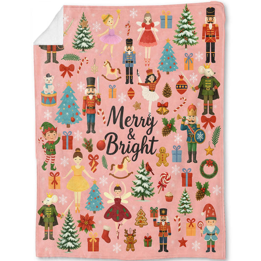 ainori Nutcracker Christmas Decorative Throw Blanket,Ballet Fairy Mouse King Tree Print Decoration,Flannel Winter Pink Blankets for Couch Bed Sofa,Holiday Home Decor,Xmas Festival Gifts 50x60 Inch