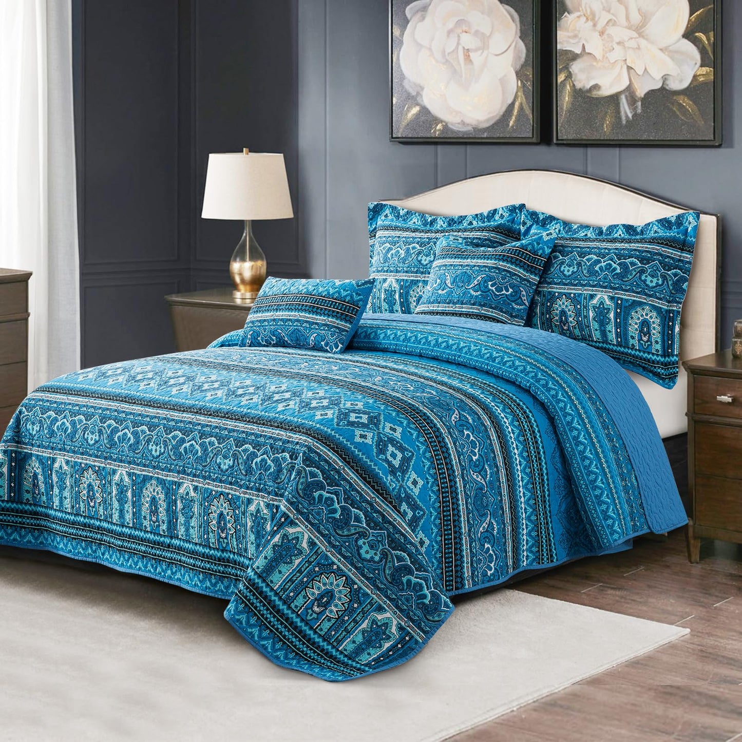 BEDIFANY Cotton Queen Quilt Sets, Lightweight Boho Queen Size Quilt Bedding Set with 2 Pillow Shams for Bed Decorations, Reversible Quilted Bedspread Coverlets for All Seasons