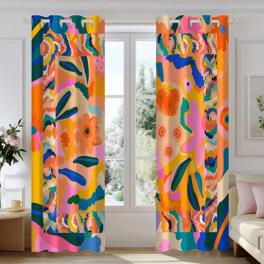 PAOPOED Abstract Colorful Blackout Curtains, Bright Patterned Boho Floral Jungle Decor for Home Bedroom, Living Room Grommet Window Drapes 2 Panel Set, 52"x84"