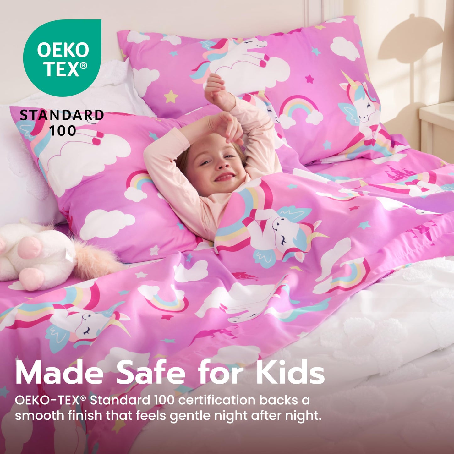 Joiedomi Kids Full Sheet Set Purple Unicorn - 4 Piece Soft Microfiber Bed Sheets - Deep Pocket Wrinkle Free, Cozy Toddler Bedding Set, Fade Resistant Breathable for Boys Girls Teens