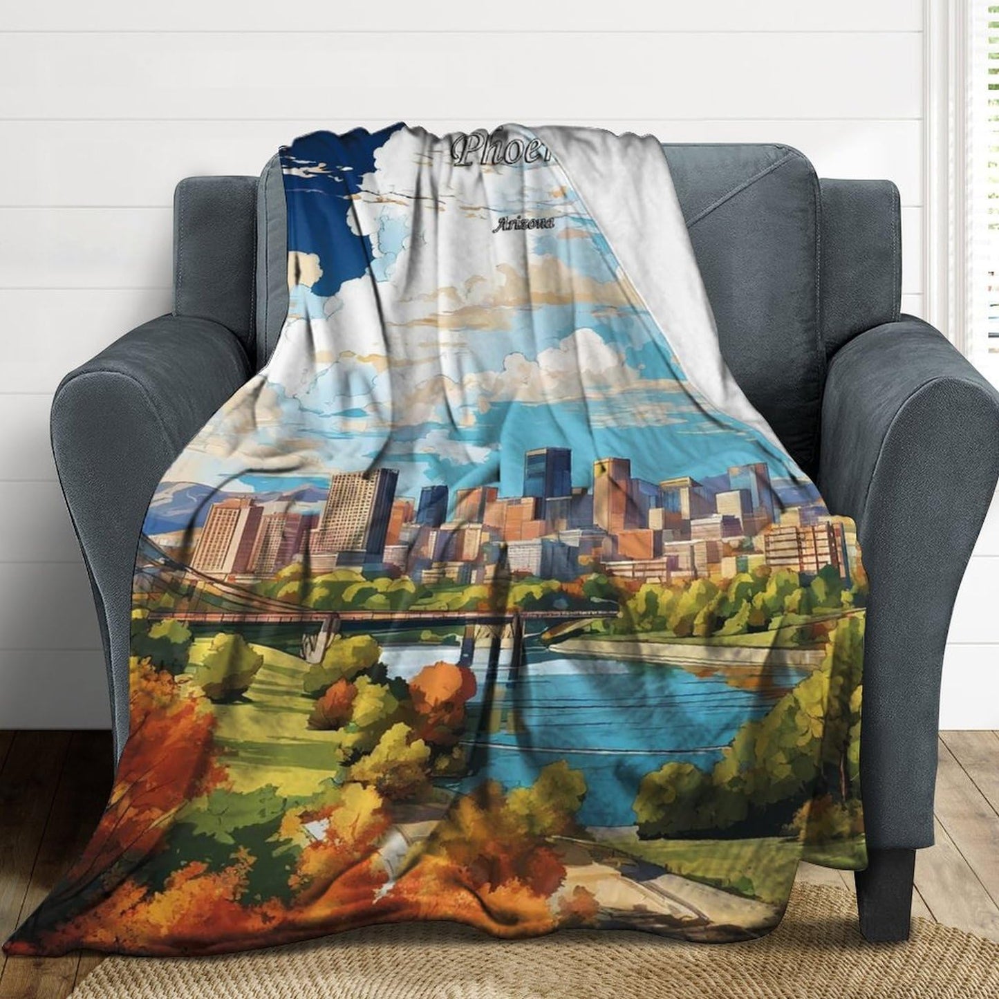 Phoenix Arizona City Skyline Landscape Abstract Blanket Soft Flannel Lightweight Blanket Outdoor Travel Carry Living Room Bedroom Sofa Decoration Gifts 50x60 Inch