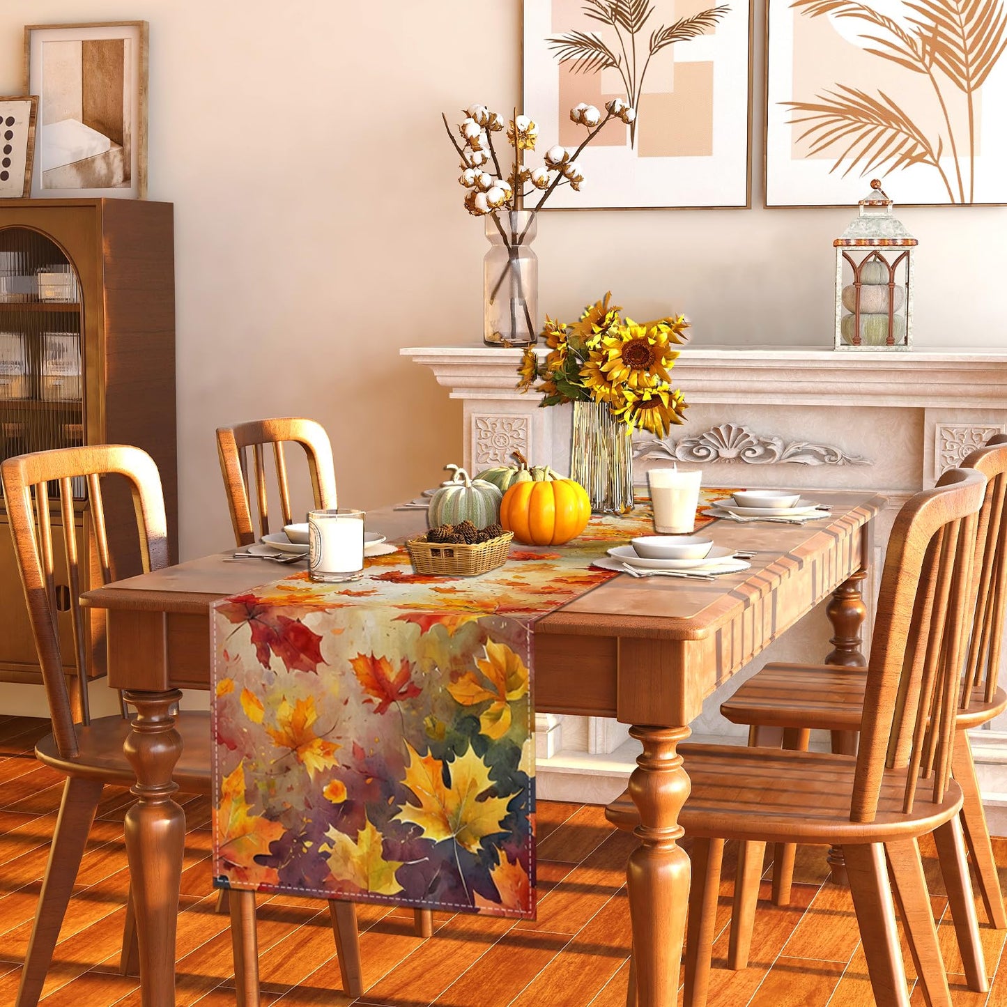 Rvsticty Fall Table Runner,Autumn Thanksgiving Decorations for Home Decor