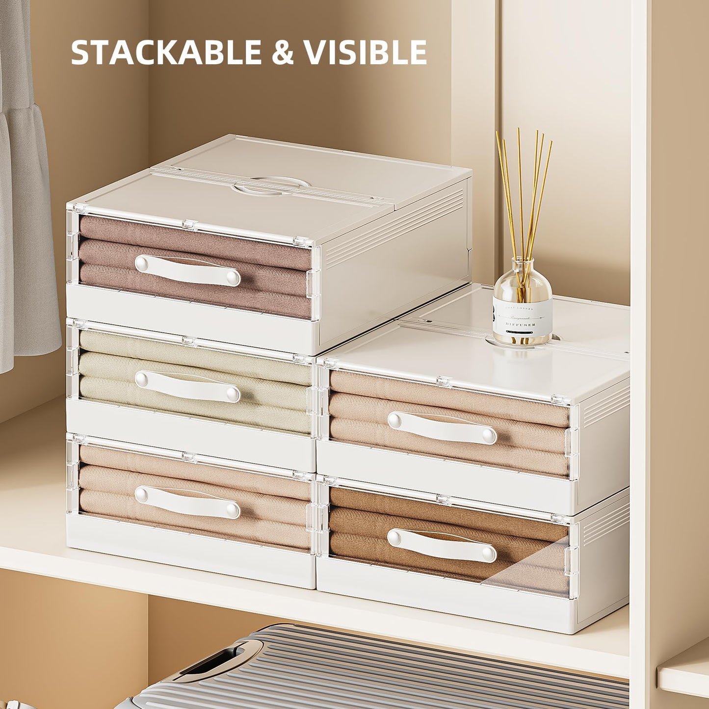 MSHOMELY Plastic Bed Sheet Organizers and Storage 4 Pack Sheet Set Storage Organizer, Foldable Linen Closet Organizer with Window, Lockable Storage Bins for for Bedding Sheets, Duvet Covers, Blankets