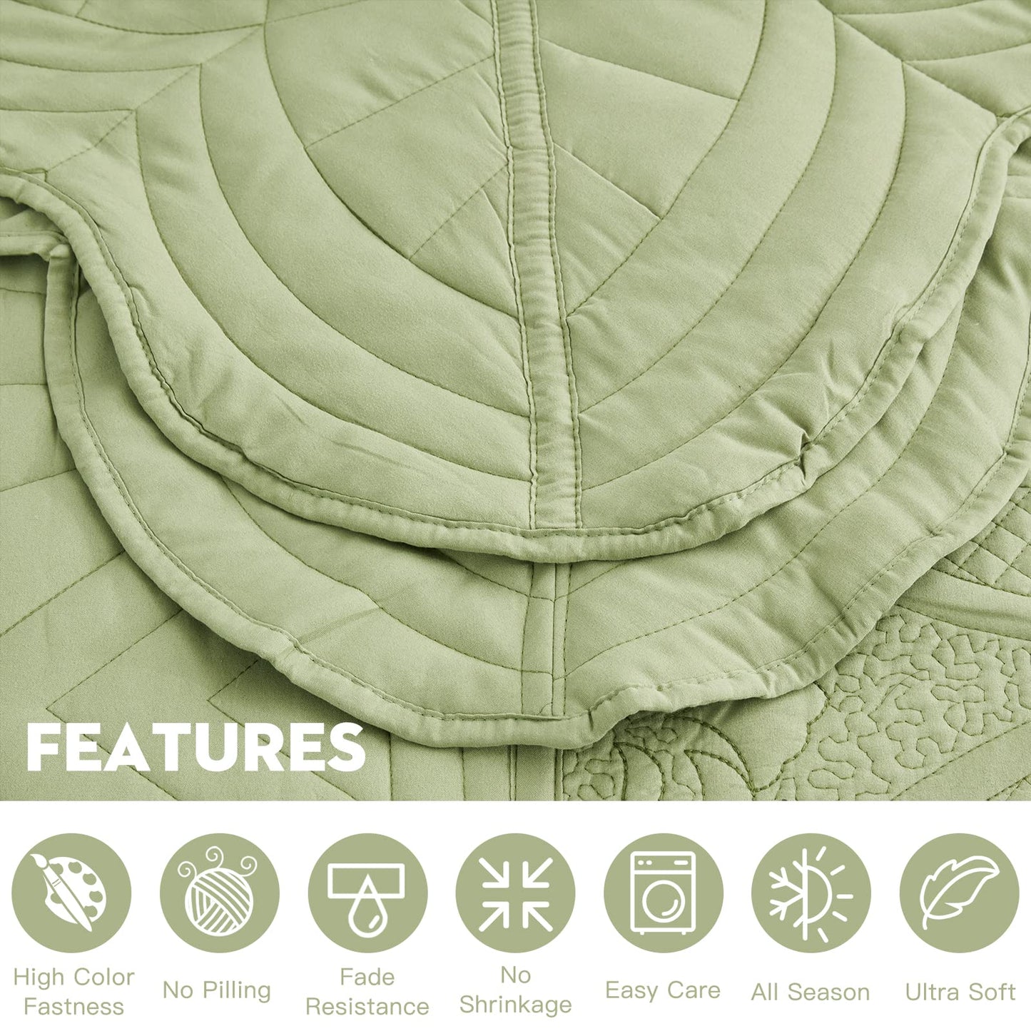 DaisyHuang Oversized Bedspread - King Size Bedding Cover - Modern & Contemporary Coverlet Set, Real Stitching, Reversible, Lightweight, 5 Piece, Sage Green