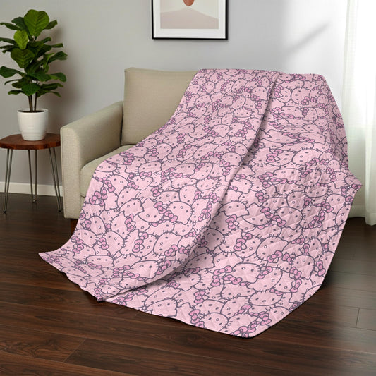 Northwest Sanrio Hello Kitty Reversible Quilted Throw, Kawaii Pink Pattern, Cozy & Warm, for Anime Fans, Game Room, Chair or Couch, 60 x 80 Inches