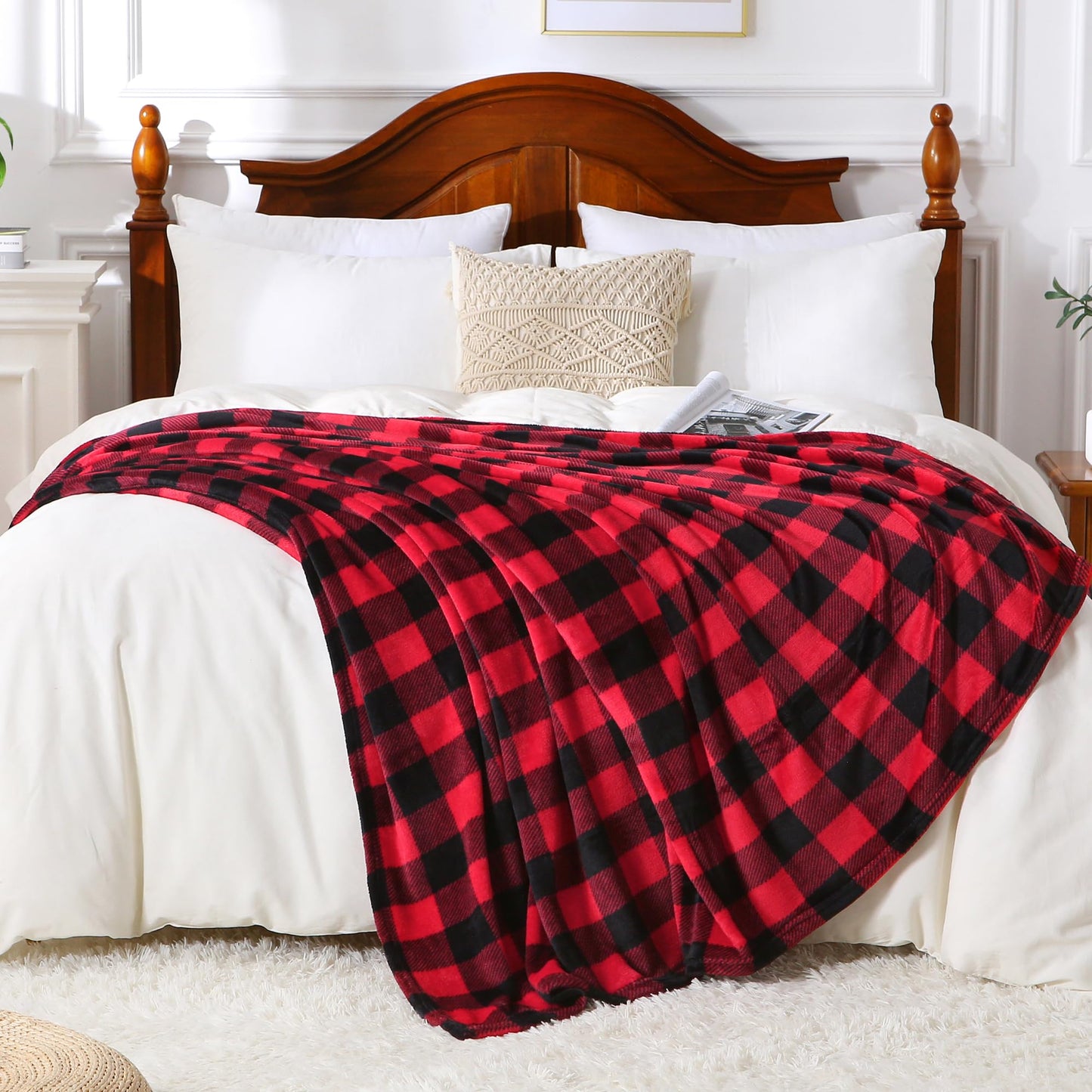 Viviland Checkered Blanket King Size - Soft Fuzzy Cozy Buffalo Plaid Microfiber Blanket for Bed, 90x108 Inches