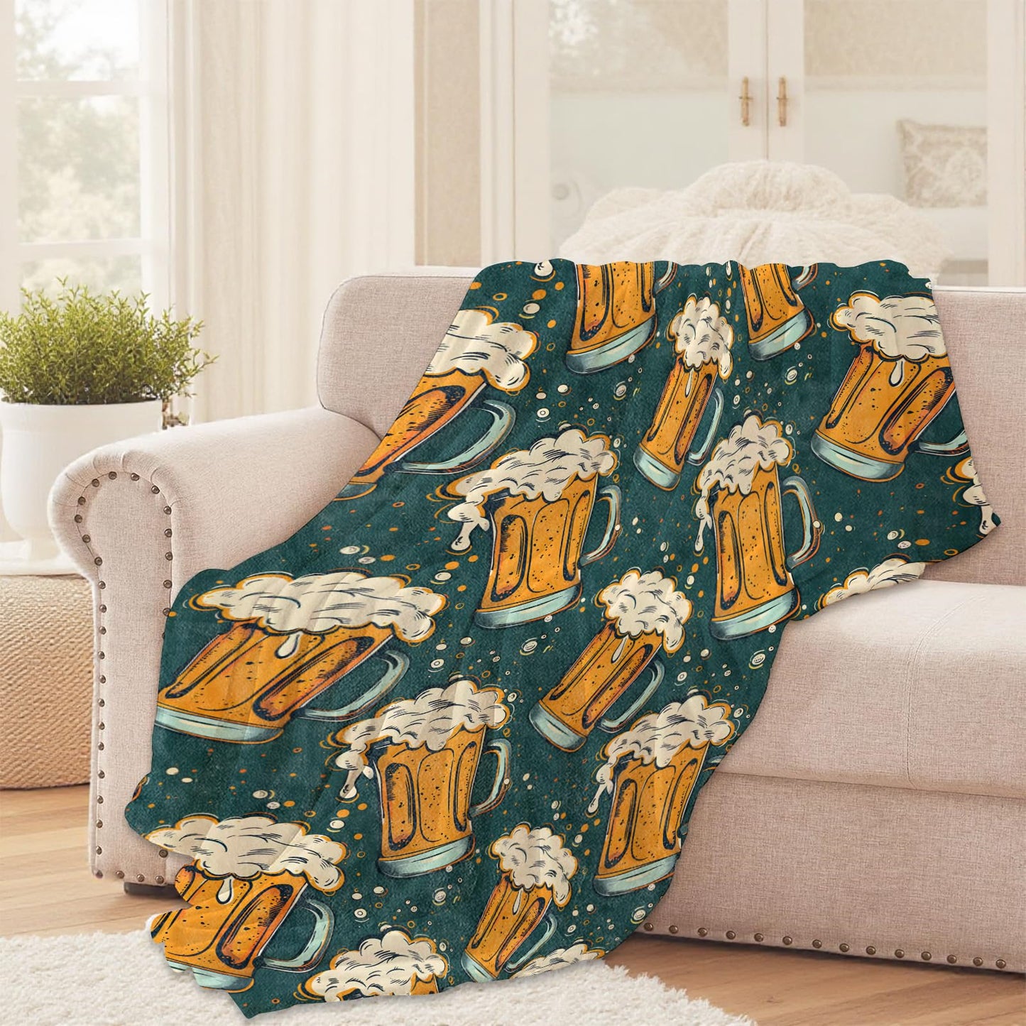 Beer Mug Throw Blanket for Girls Boys Kids Adults, 50x60 in, Cozy Flannel Blanket for Bedroom, Camping, Couch, Room Decor, Fuzzy Warm Soft Gifts