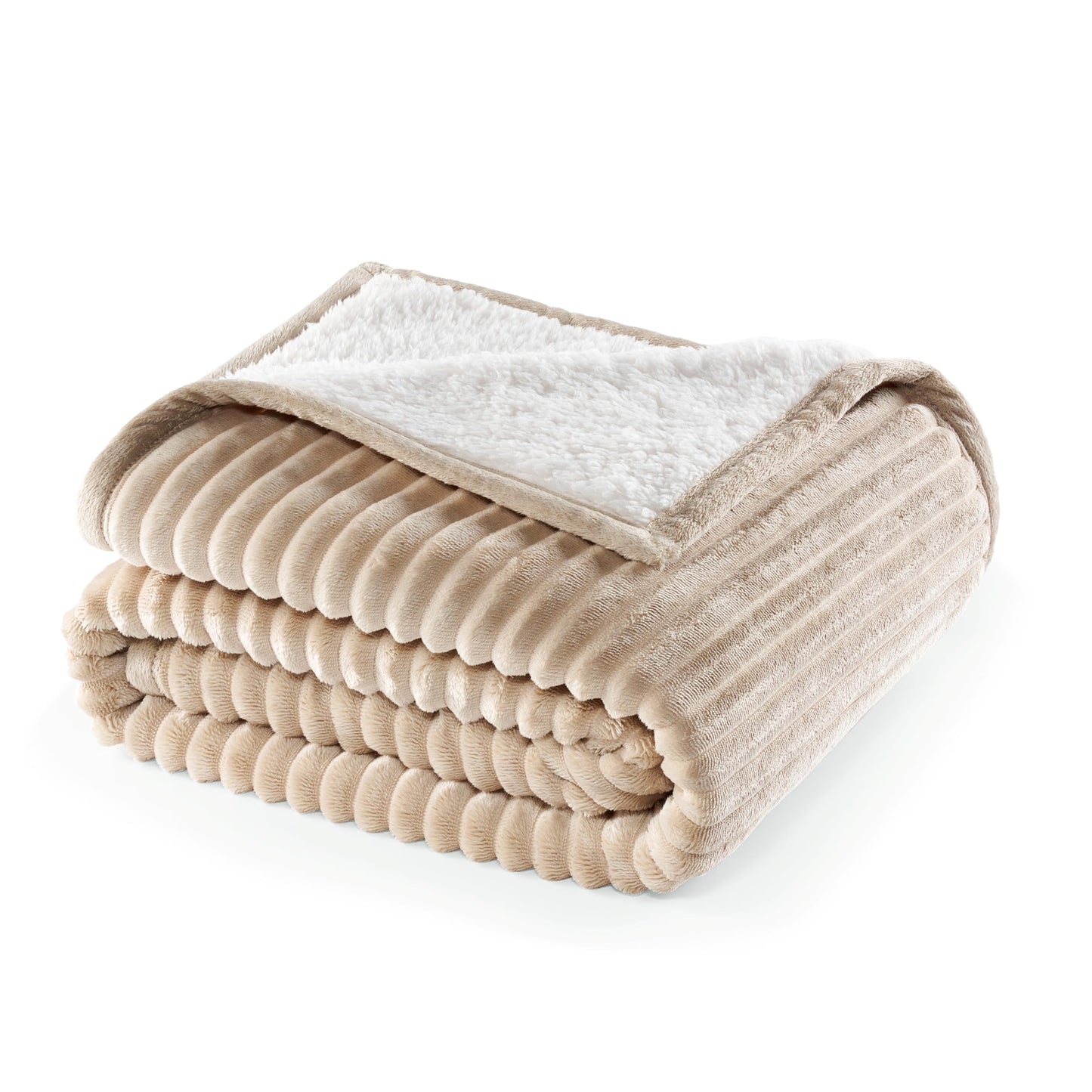 CBCHome Corduroy Velvet Plush Ribbed Throw Blanket with Ultra-Soft Sherpa Reverse - Cozy Reversible Sofa & Bed Throw - All Season Décor (Beige, 50" x 60")