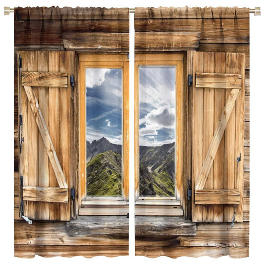 SENQIAN Barn Door Curtains Rustic Vintage Wooden Farmhouse Western Country Retro Printed Blackout Rod Pocket Window Drapes for Kitchen Cafe Living Room Bedroom W21xL45in Decor