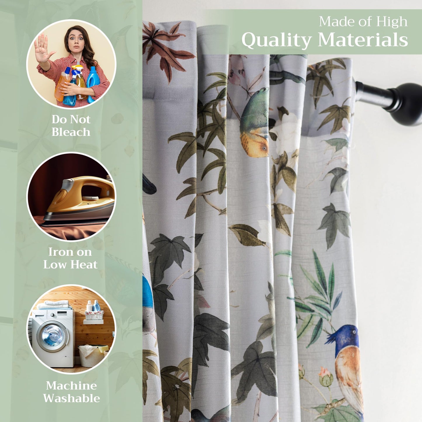Maison d' Hermine Curtains for Living Room 100% Cotton 96 inch Length One Panel Light Filtering Curtains for Windows with Rod and Loop Pockets Spring Summer (Hokuzai - Grey, 50" W x 96" L)
