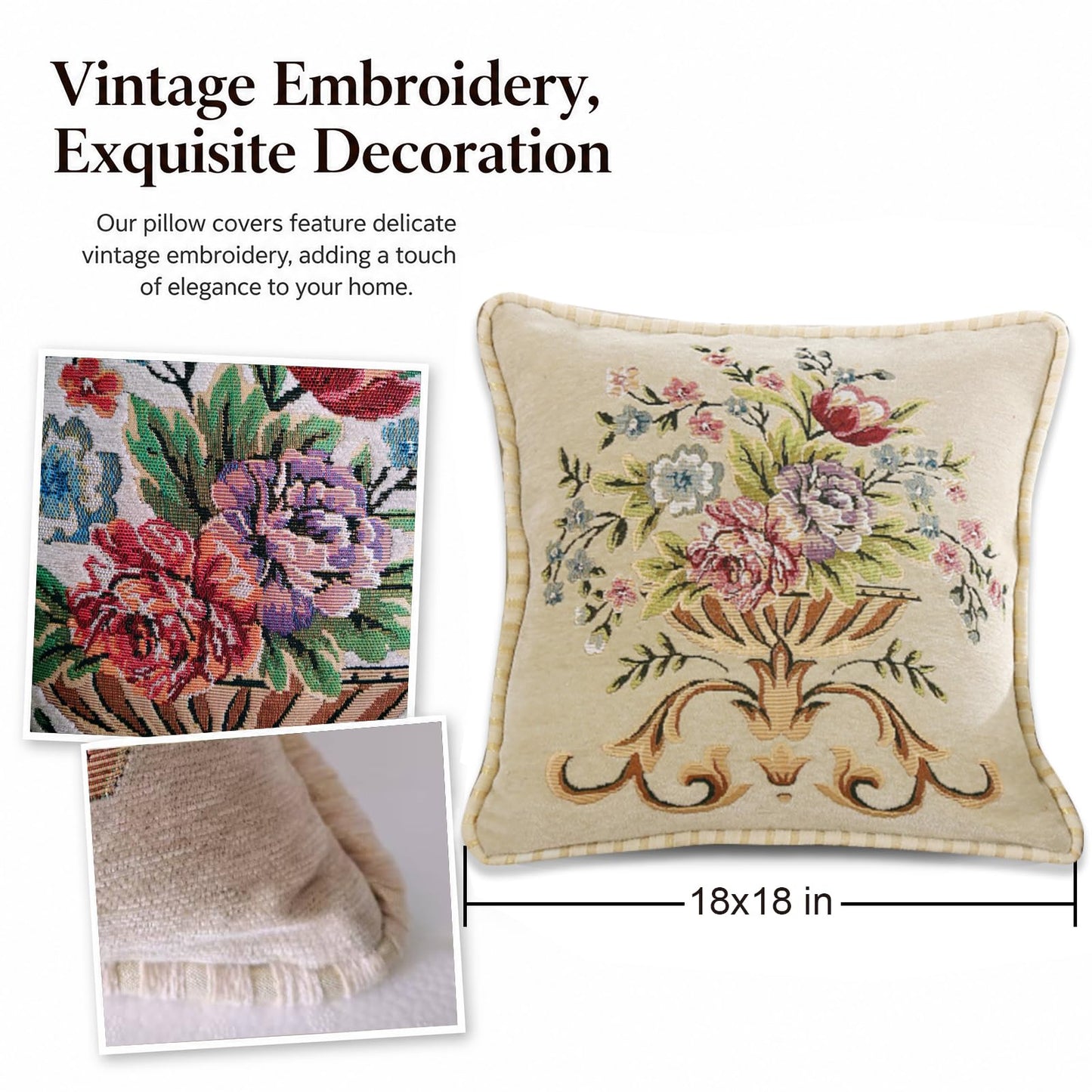 Qupace Set of 2 Beige Vintage Throw Pillows Covers 18x18in