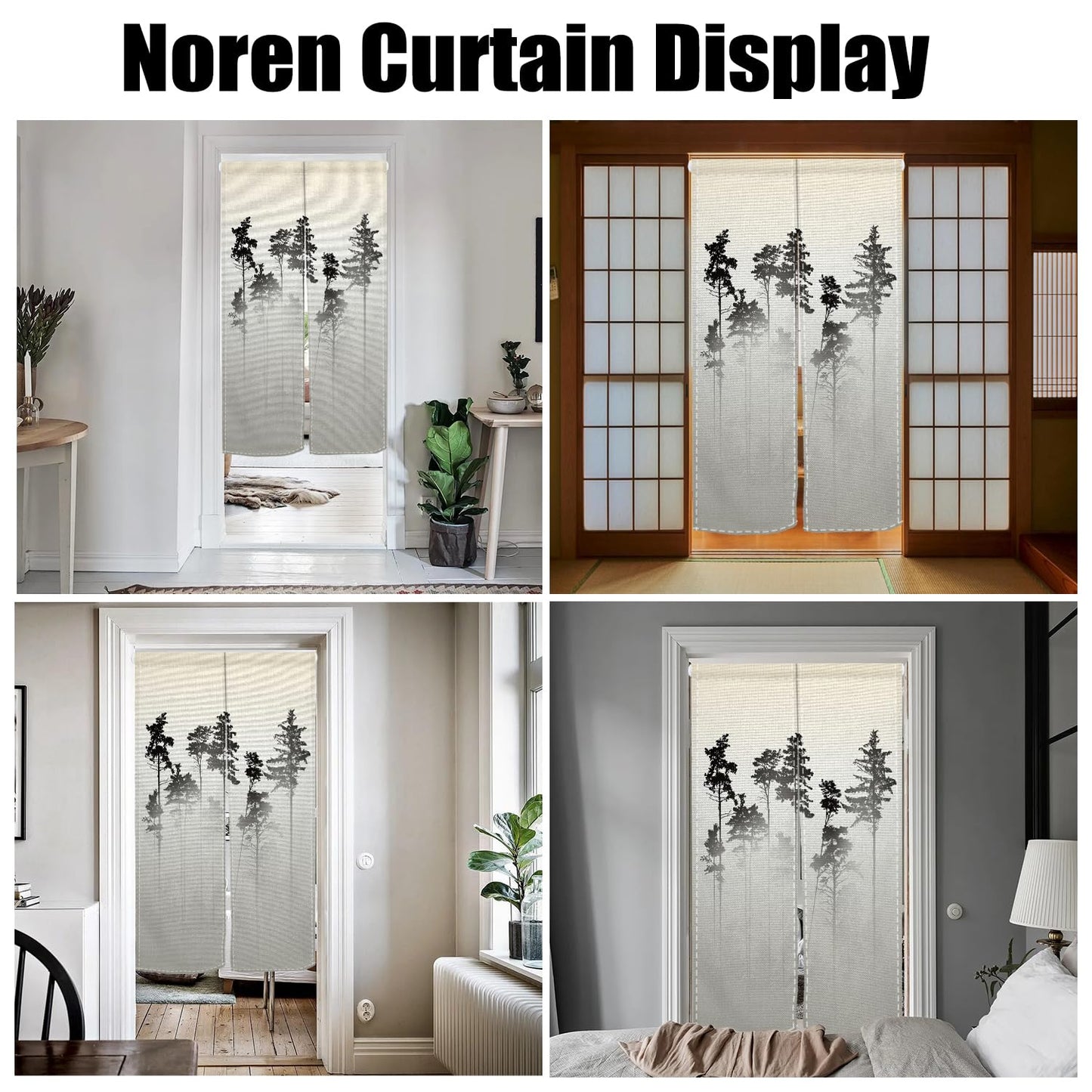 XMJJKUF Japanese Noren Doorway Curtain Long Style Japanese Window Treatment Tree Printed Door Curtain Tapestry Panel for Hanging Ukiyoe Room Divider Kitchen Home Decors(Ink,Trees),33.5"x 70.9"