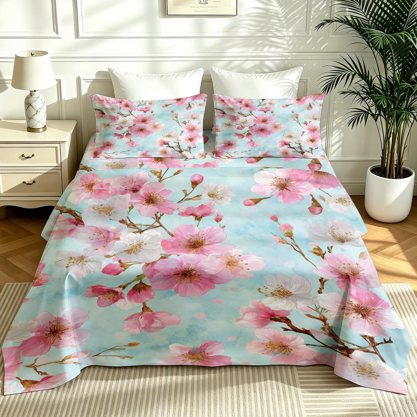 Cherry Blossom Full Bedding Set Spring Floral Sheet Sets