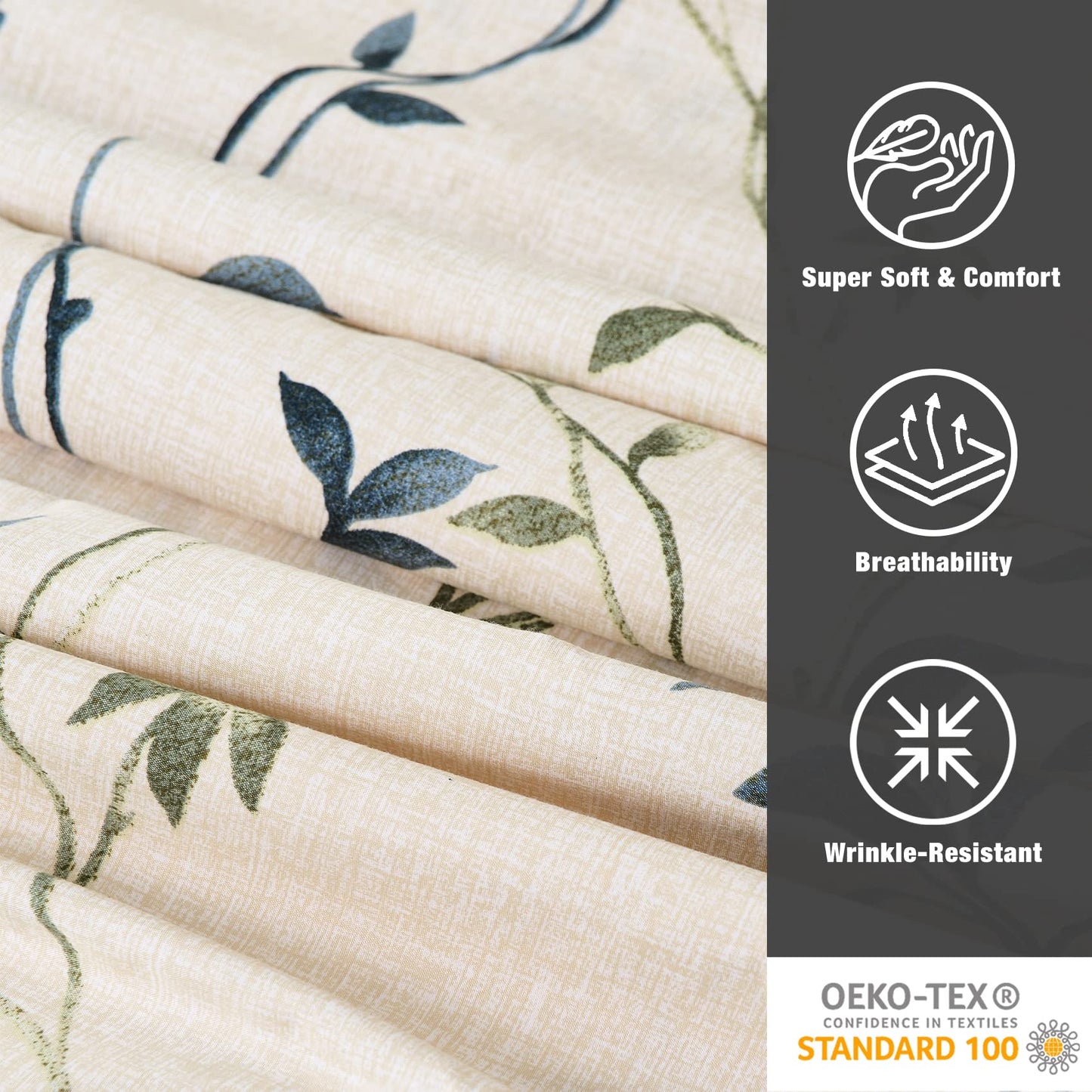JSD 6 Piece Rustic Leaves Printed Sheet Set King Size, Soft Botanical Pattern Microfiber Sheets Extra Deep Pocket