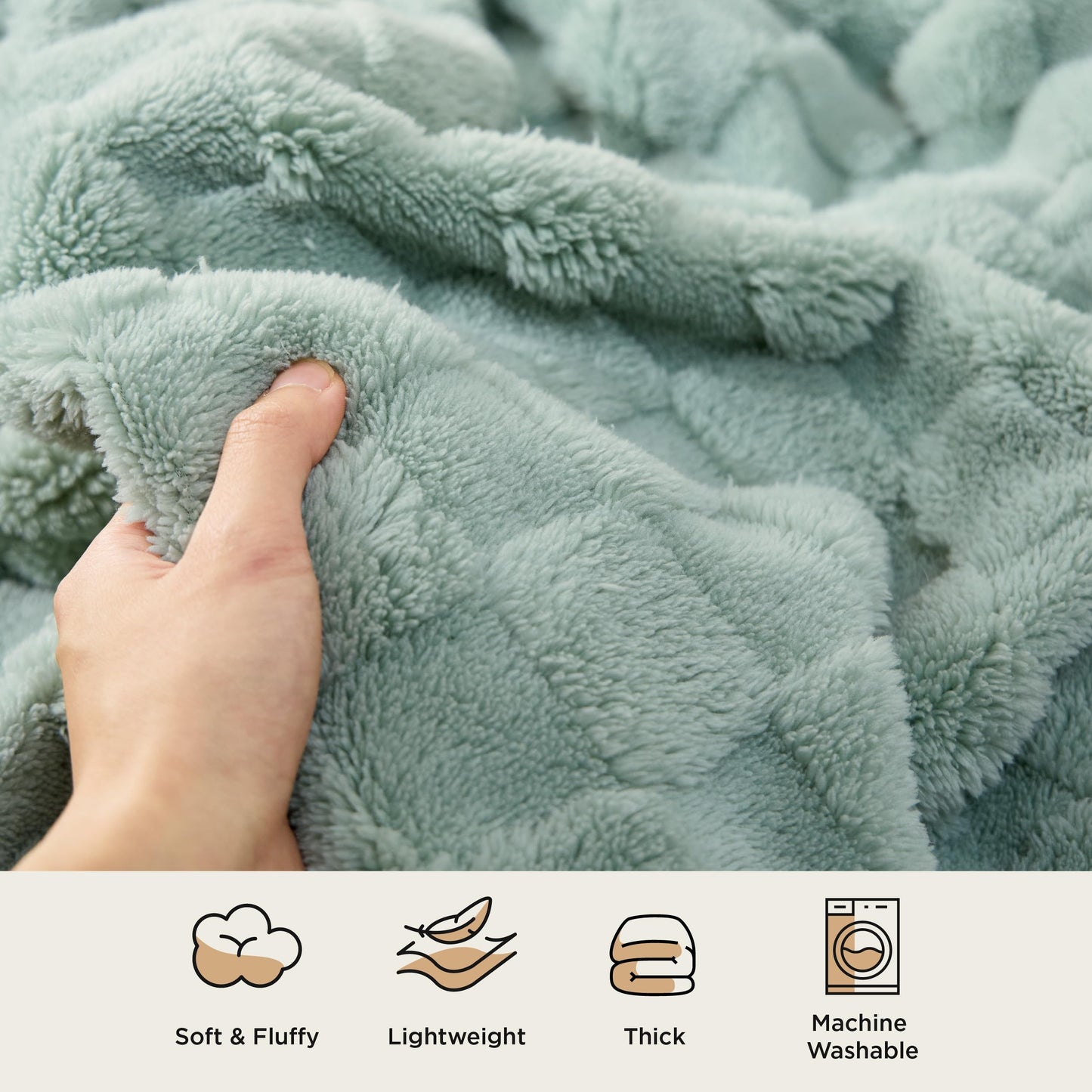 Bedsure Fleece Throw Blanket（White ＆ Green）