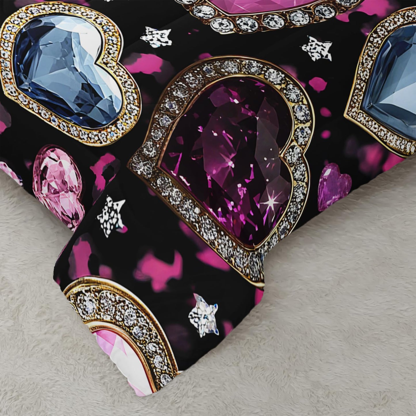 QOOMO Pink Heart Kids Full Comforter Set 3Pcs Leopard Love Heart Bedding Set for Girls Boys Crystal Diamond Printed Comforter with 2 Pillowcases Lightweight Microfiber for All Seasons