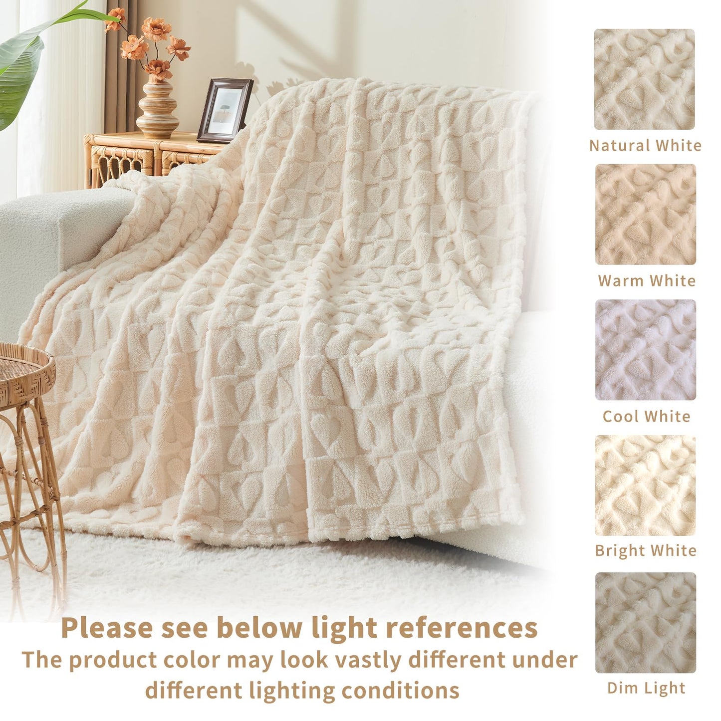 GIOKARNNA Beige Cute Throw Blankets with Heart Checkered Throw Blanket for Lover Mom Gifts Valentines Day Blanket Love Blanket, 60x80 Inches, 300GSM