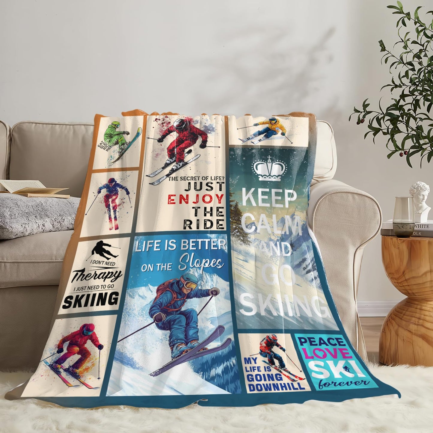 Dynova Skiing Blanket Cozy Plush Ski Lovers Throw Blankets Fuzzy Flannel Fleece Skiing Sports Gifts for Girls Boys Women Men 50"X40"