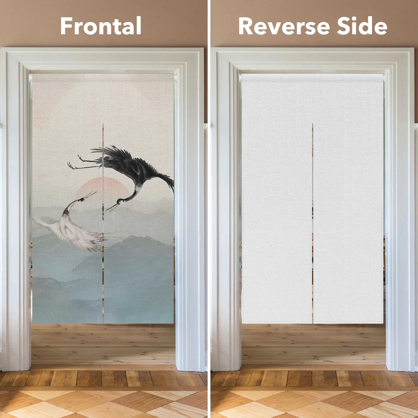 Leowefowa Long Noren Japanese Doorway Curtain Traditional Painted Mount Door Curtains Tapestry Treatment Long Doorway for Hanging Room Privacy Partition Kitchen Home Decor(Sun, Cranes), 33.5"x 70.9"