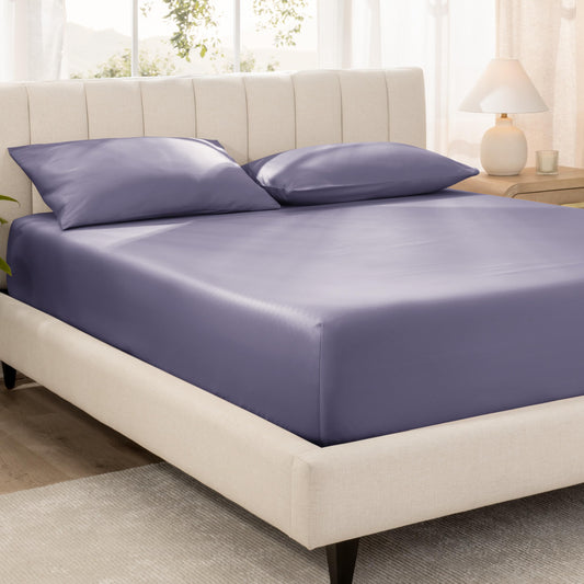 Bare Home 100% Organic Cotton Sateen Fitted Sheet - 400 Thread Count - Smooth Sateen Weave - Breathable & Cooling - Hotel Luxury - Durable Fitted Sheet - Deep Pocket (King, Dusty Purple)