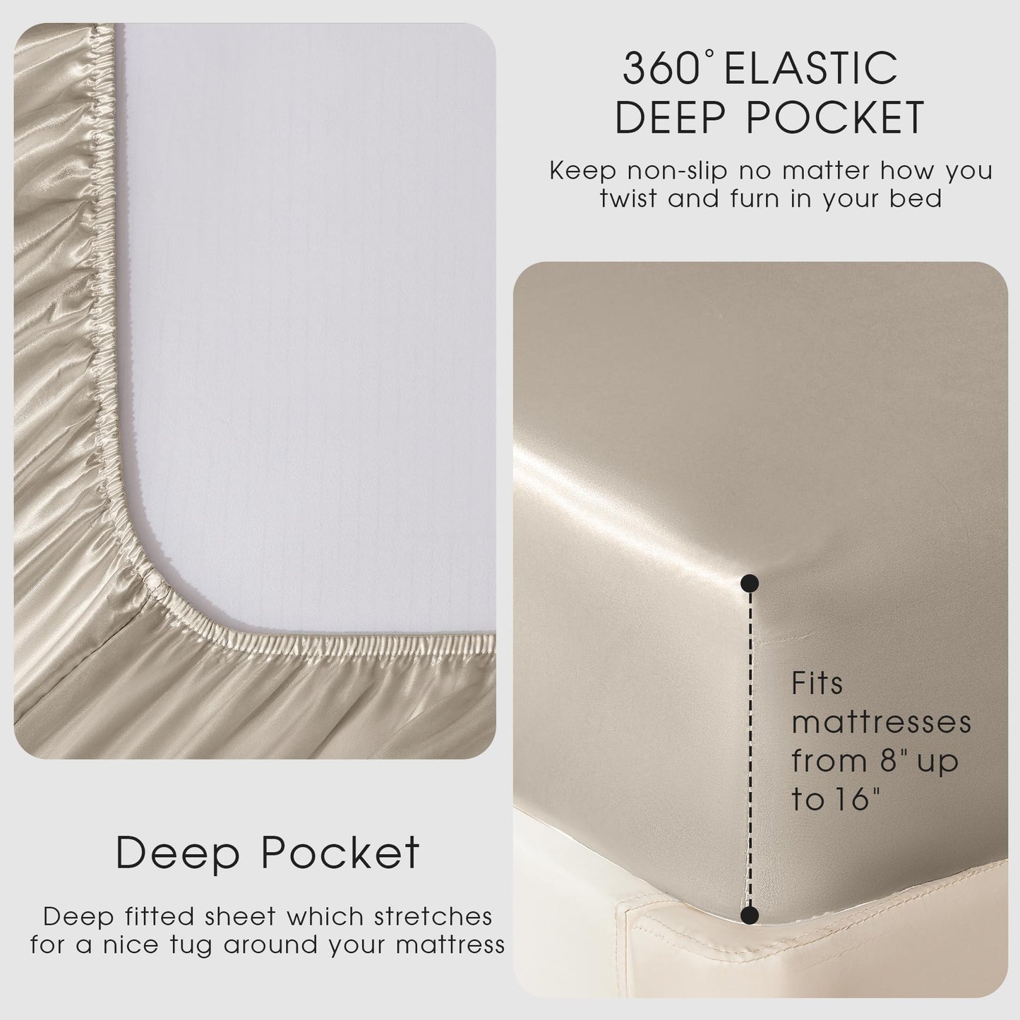 FreshCulture Satin Sheets Full Size - 4 Piece Luxury Soft Silky Full Size Bed Sheets, Similar to Silk Bed Sheet Set with 1 Deep Pocket Fitted Sheet, 1 Flat Sheet & 2 Pillowcases (Champagne)