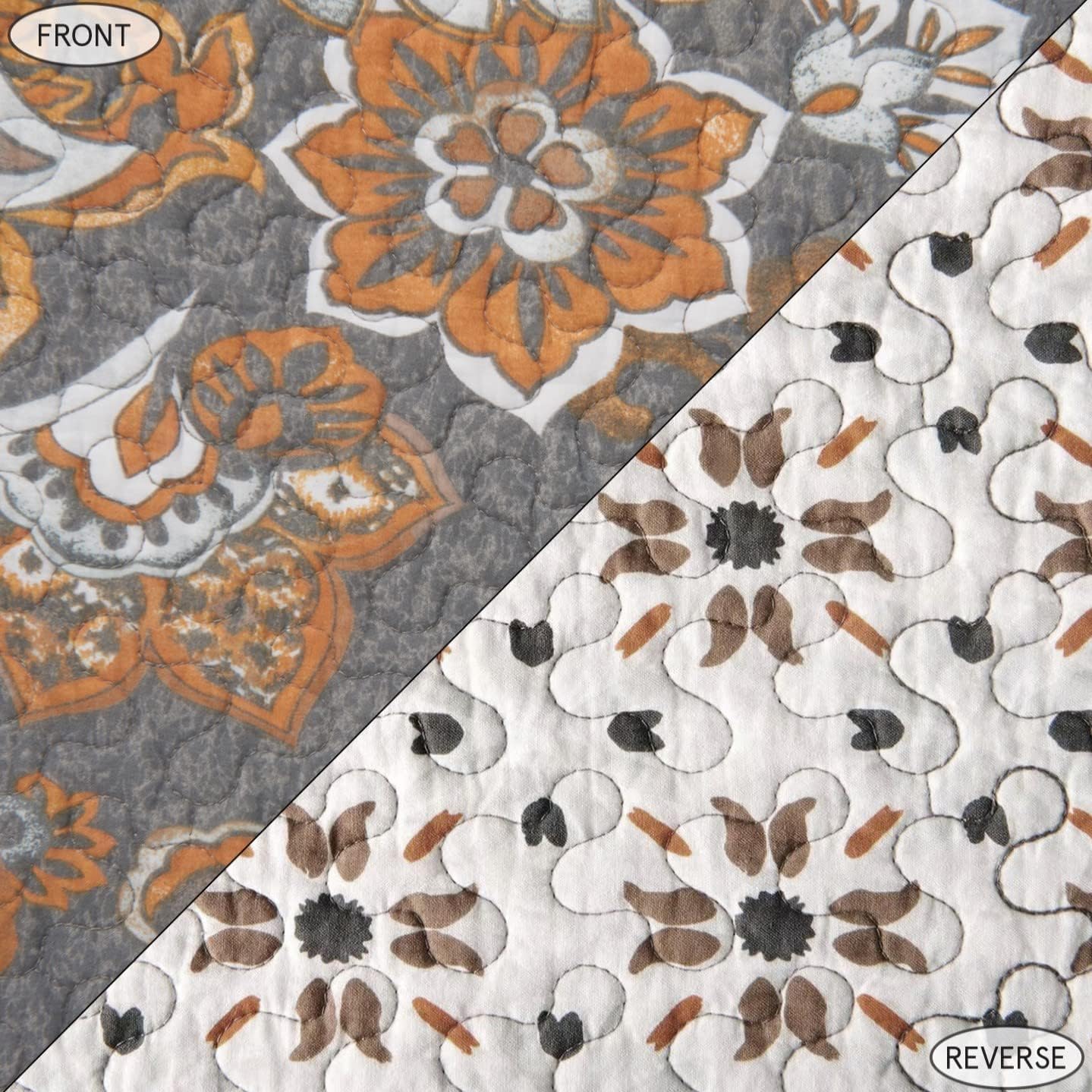 Paseo Road Abbie 3 Piece Quilt Set with Pillow Shams, Gray, Queen Size, Cotton Reversible Bed Set, Western Floral Farmhouse Style Bedding Set, 1 Quilt and 2 Pillow Cases