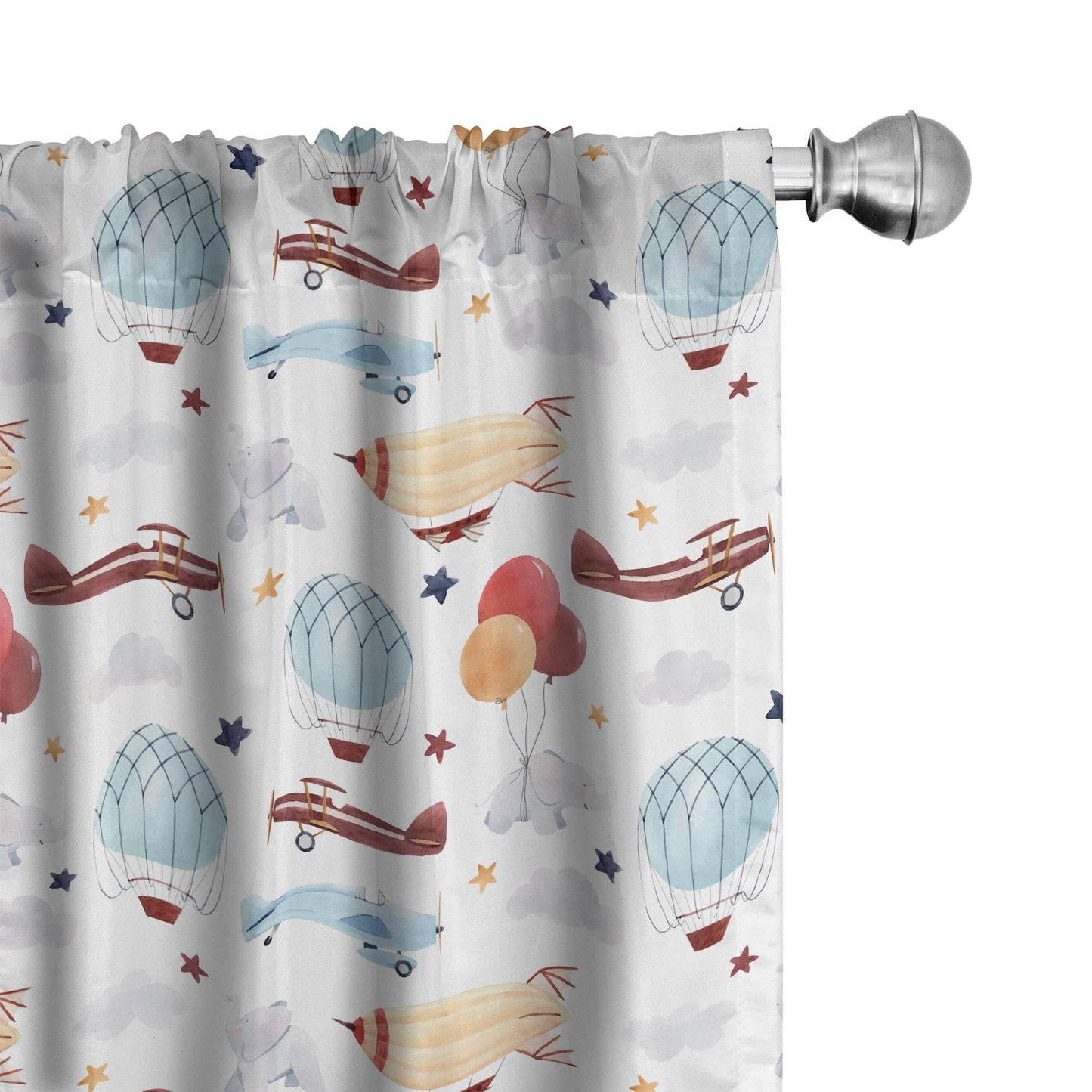 Lunarable Plane Window Curtains, Hot Air Balloon Stars Flying, Lightweight Decor 2-Panel Set with Rod Pocket, Pair of - 28" x 63", White Multicolor