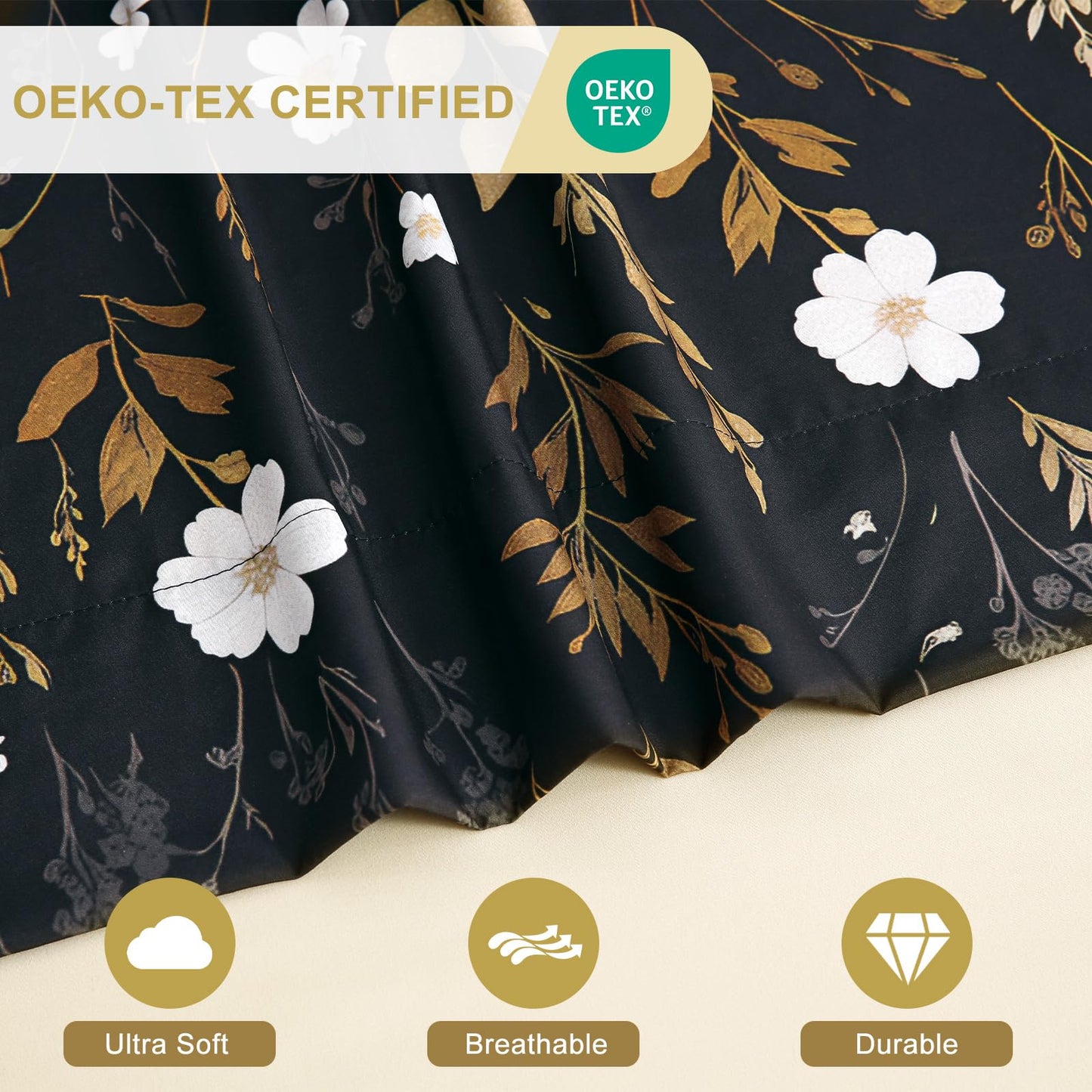 Botanical 6-Piece Queen Bed Sheets Set, Boho Floral Print Brushed Microfiber Sheets, Cooling Bed Sheet Set, Ultra Soft & Breathable, 16' Deep Pocket Fitted Sheet & Pillowcase Set, Beige Brown Leaves