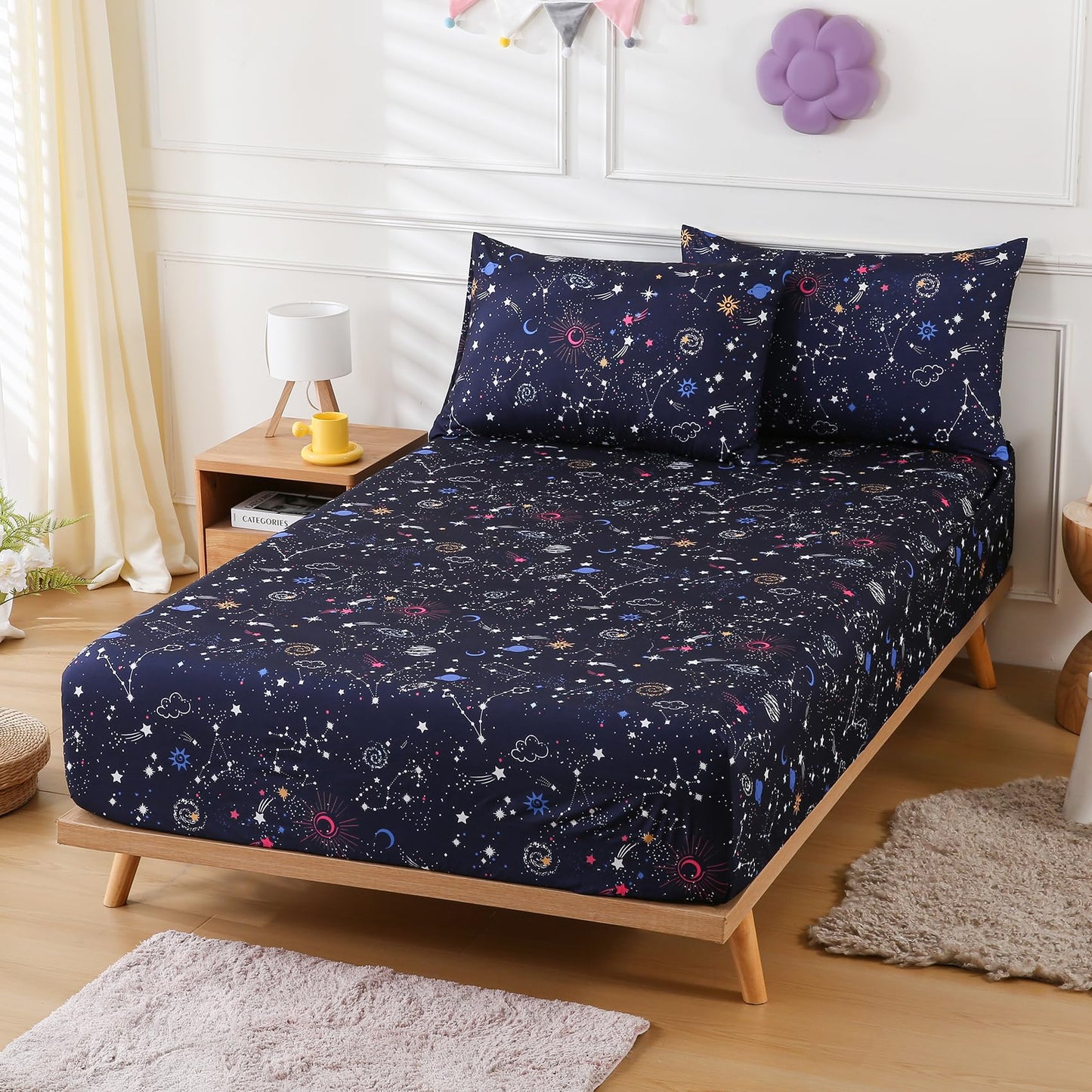 CIMVI Kids Twin Sheets Set Boys Girls Colorful Starry Galaxy Bed Sheets 15-Inch Deep Pocket Fitted Sheet Soft Microfiber Bedding with Pillowcase Fade Resistant Children Teens Room Decor
