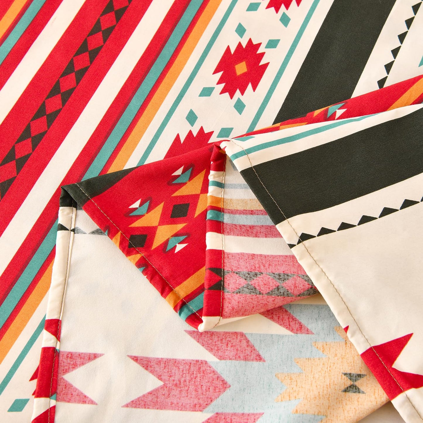Chezmoi Collection Prescott 3-Piece Southwestern Microfiber Sheet Set, Printed Geometric Tribal Multicolor Cream Red Teal Orange Bed Sheets, Twin XL Size