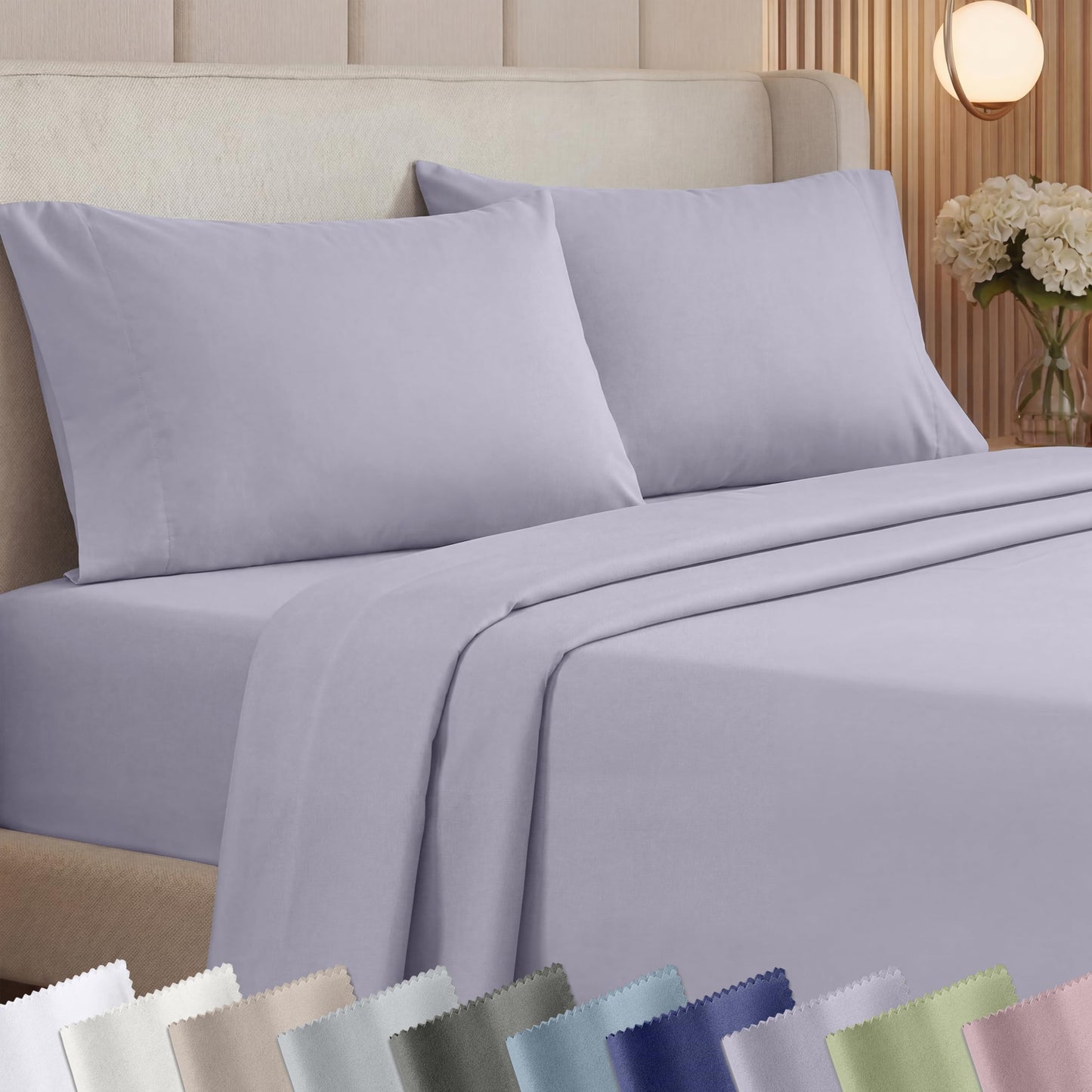 California Design Den King Size Sheets Set - 1000 Thread Count Sateen, Thick and Natural 100% Cotton Bed Sheets King Size, Deep Pockets, Durable Bedding - Lavender Grey
