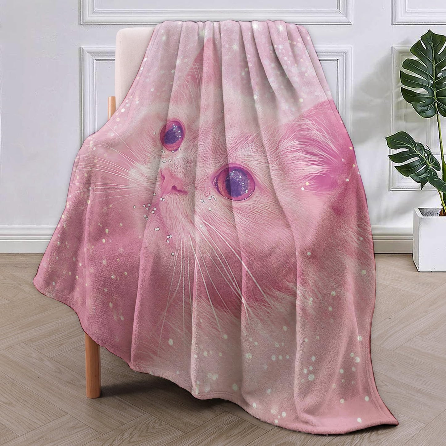 VANZEV Pink Cat Blanket,Cute Kitten Flannel Throw Blankets,Soft Warm Lightweight Cozy Plush Animal Throws for Bedroom Sofa Home Decor Gifts for Women Girls 50"x60"