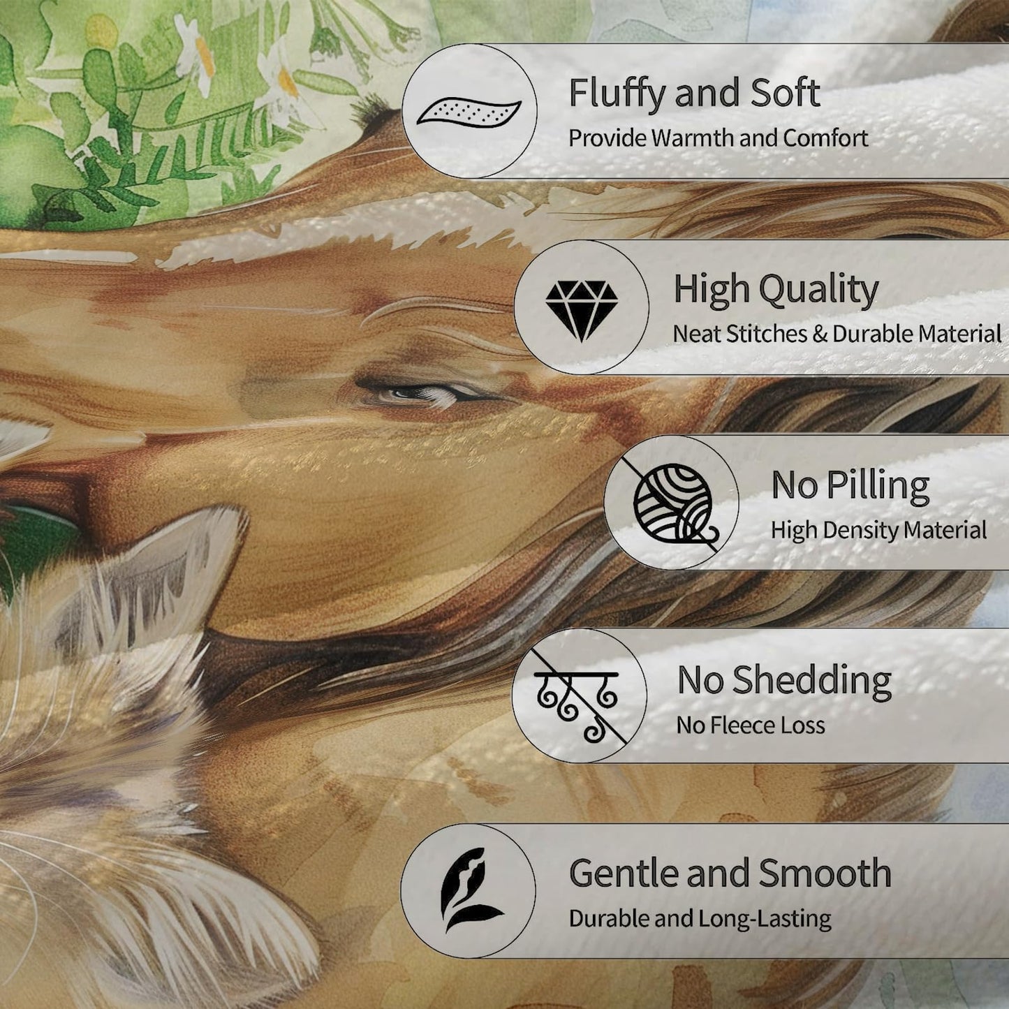 Ti Caldi Tranquil Horse and Cats in Meadow Blanket Soft Flannel Throw - Cozy, Lightweight & Fluffy - Perfect for Couch, Bed, Travel - Charming Home Decor for Indoor & Outdoor Use 60"x50"