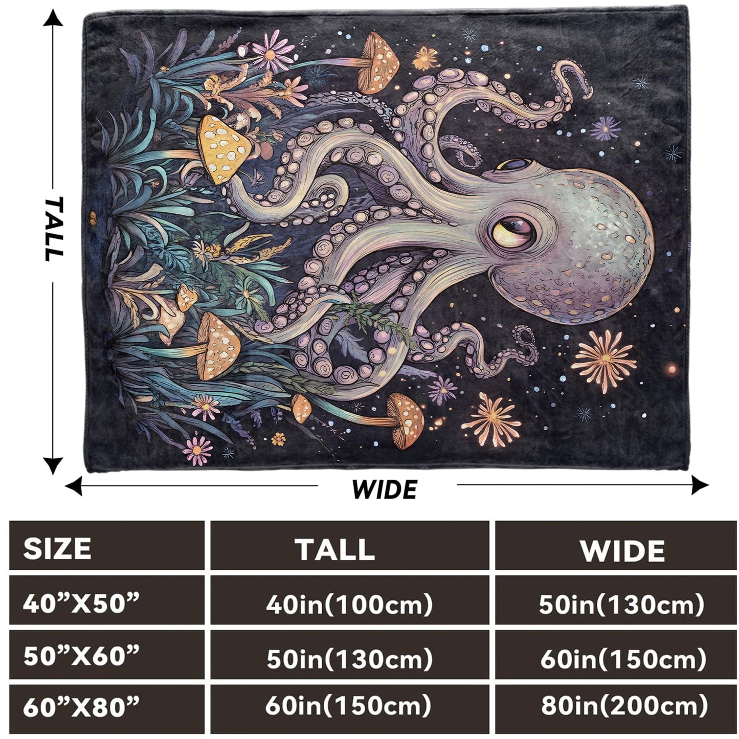 Lugiu Mystical Octopus Blanket, Lightweight Comfy Fascinating Marine Life Blankets for Couch Sofa Bedroom, Soft Plush Travel Flannel Ocean Throw Blanket Gifts for Women Adults Kids, Home Decor 60×50in