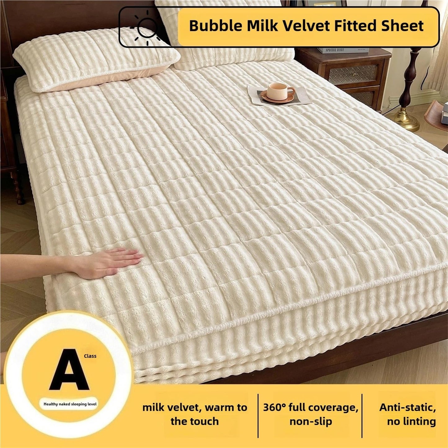 Warm Elastic Bed Sheets, Velvet Fitted Sheet, Ultra Soft Bottom Sheet 11" Deep Pocket, Embossed Plush Mattress Covers for All Beds(Pink,2*Pillow Cover)