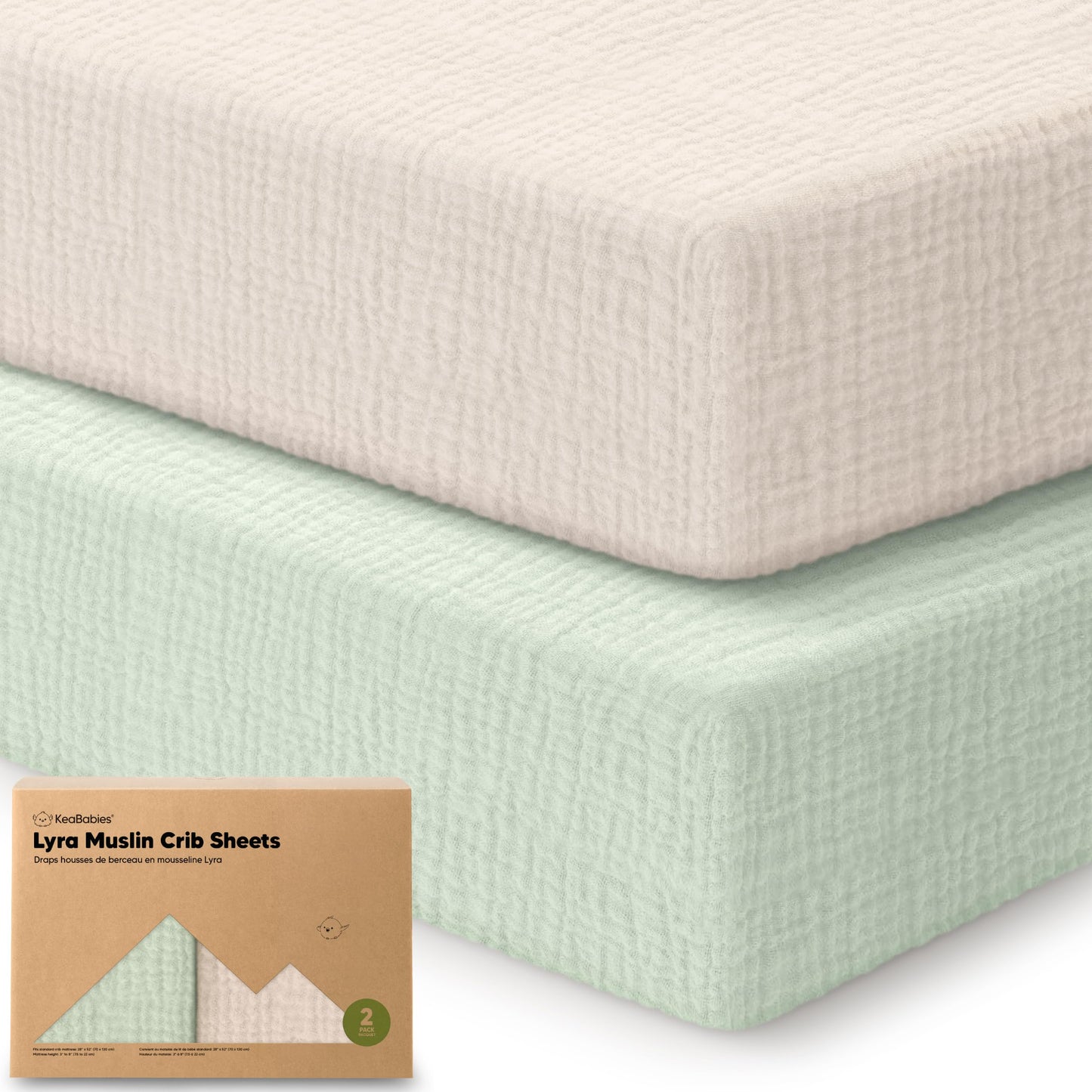 KeaBabies 2-Pack Muslin Crib Sheets for Boys, Girls - 100% Organic Cotton Fitted Baby Crib Mattress Sheet, Soft Breathable Standard Toddler Bed Cover Bedding Set, Neutral, Durable 52x28 (Sage)