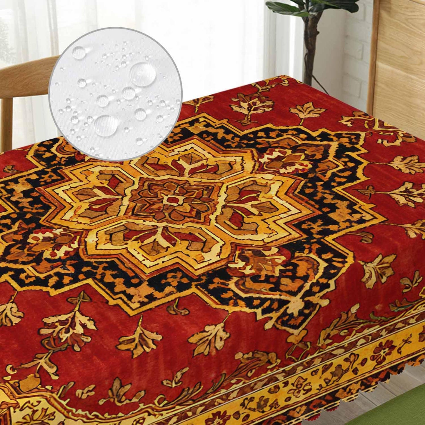 Beabes Rug Dinner Tablecloth Table Cover, Geometric Bohemian Style Carpet Rug 52x70 Inch Table Cloth Dust-Proof Table Cover Protector for Home Restaurant Picnic Camping BBQ Coffee, Red