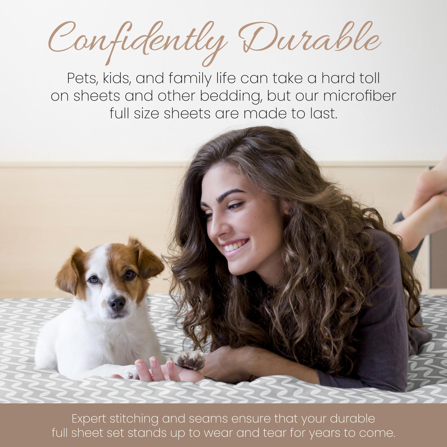 Linen Market Double-Brushed Patterned Microfiber Full Sheet Set 4 Piece – Oeko-TEX Certified Ultra Soft & Wrinkle-Free - 16" Deep Pocket Sheets - Easy Care Full Size - Puffed Chevron Light Gray