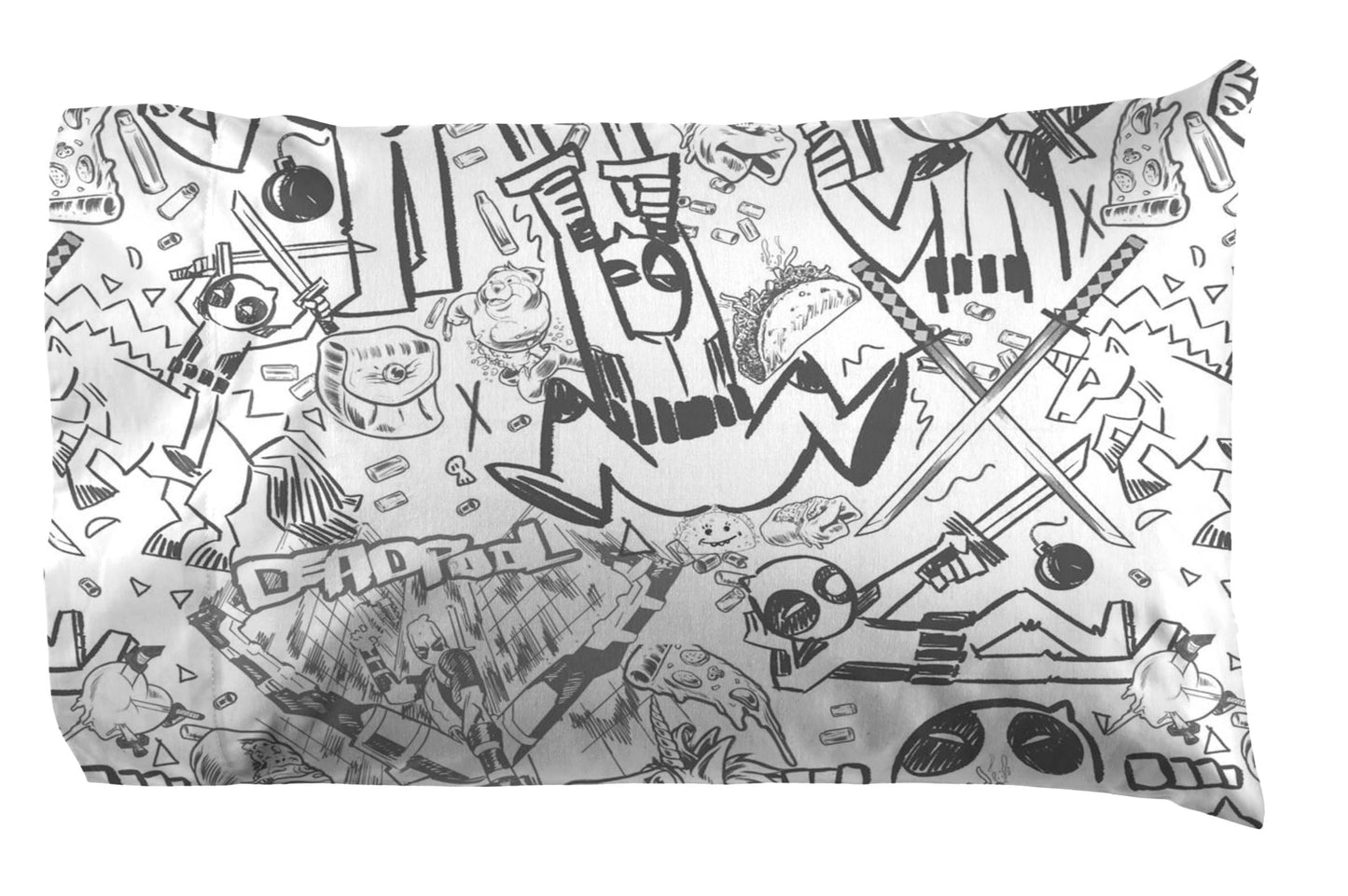 Jay Franco Sheet Set with Fitted, Flat Sheets & Pillow Cover - Ultra-Soft Bedding with Pillowcase for Room Decor, White - Deadpool, 4 Piece Queen