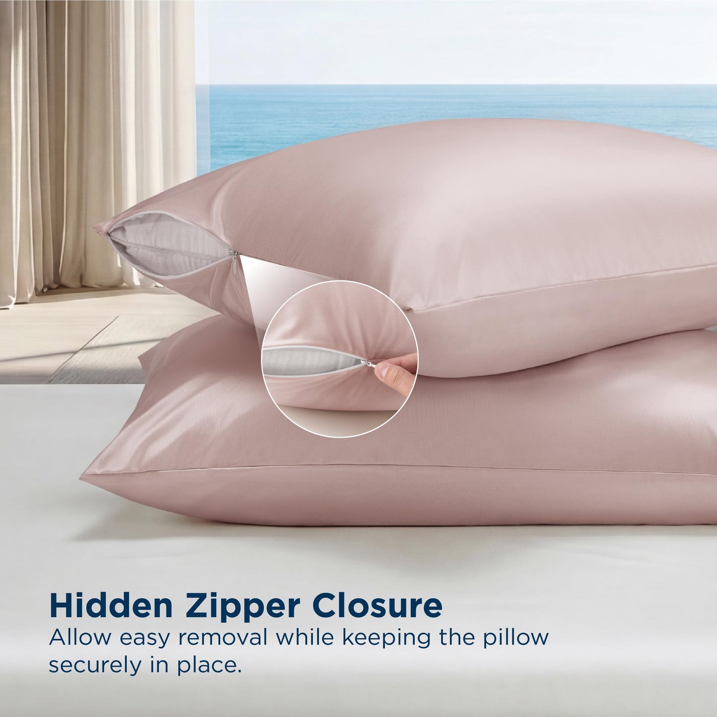 Bedsure Cooling Pillowcase for Hot Sleepers, Silk Like Pillow Case Queen Size Set of 2, Reduce Wrinkles & Frizz-Free Hair, Infused with HA & Ceramides for Skin, Hidden Zipper, Queen, Pink